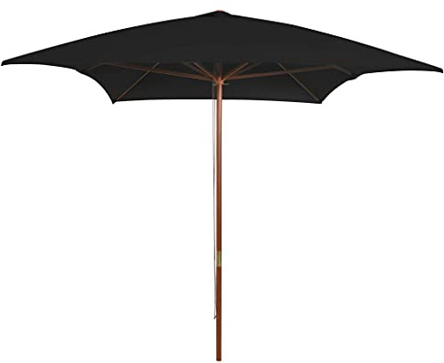 Qnhdfrt Ombrellone in legno 200 x 300 cm, grigio antracite con protezione UV e ventilazione, robusto ombrellone da giardino per terrazze, spiaggia e campeggio, Nero , 200 x 300 x 250 cm (B x T x H)