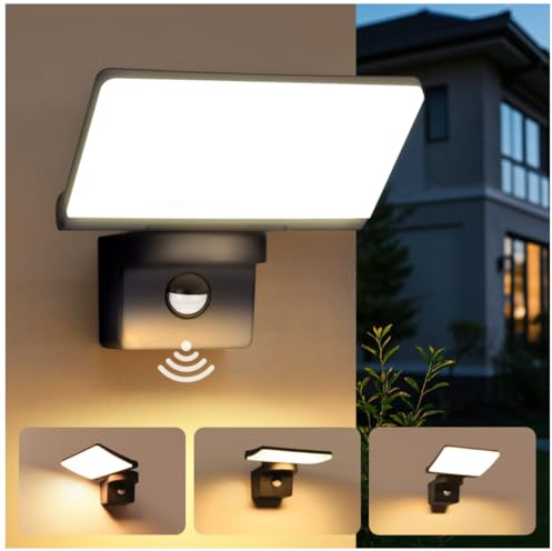 YindaLux 14W Außenlampe mit Bewegungsmelder LED, IP65 Wasserdichte Wandleuchte Außen/Innen, 3000K Aussenleuchte mit Schwenkbar LED Panel, Modern Außenwandleuchte für Terrasse Eingang, Schwarz