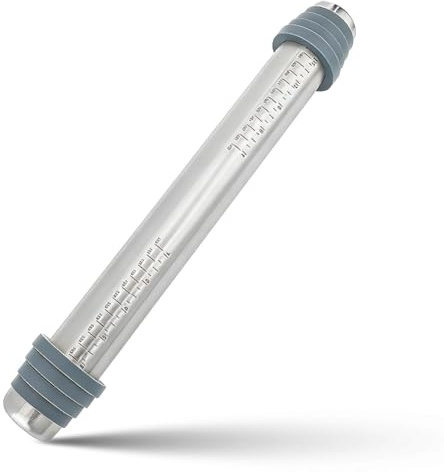 Nudelholz Edelstahl, 41,5x6cm Einstellbare Teigroller Groß, Antihaft Metall Nudelholz mit 4 Größen Abnehmbare Ringe, Backzubehör Rolling Pin