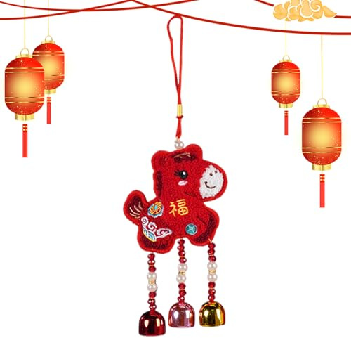 Jahr des Pferdes 2026 Figur, Für Chinesisches Neujahr,Lustige Cartoon Deko In Rot,Ideal Für Fensterbank, Tischdekoration Oder Als Festtagsgeschenk