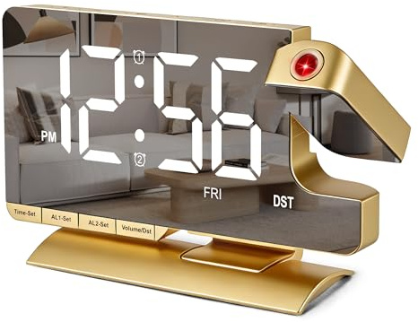 SZELAM Digitaler Projektionswecker,Wecker Projektion,7.3 Spiegeluhr 180°Drehbarem Projektor,Dual Alarm mit 3 Modi Helligkeitsregelung Sommerzeit,Schlummerfunktion,Ladeanschluss,5 Lautstärkestufen
