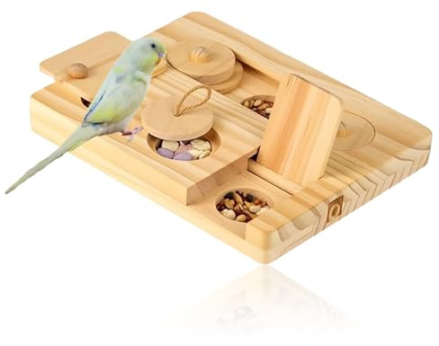 MDPUTY 6 in 1 Vögel Futtersuchpuzzle, Holz Sittiche Futterspielzeug Interaktiver Vogel Spielzeug mit Futterlöchern für Mittelgroße Papageien Sittiche Nymphensittiche und Sonnensittiche