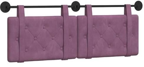 vidaXL Hängendes Kopfteil Lila Samt, Moderner rechteckiger Wand-Headboard aus Samt, bezogen mit Bändern, Knopfsteppung für entspannende Schlafzimmer-Deko