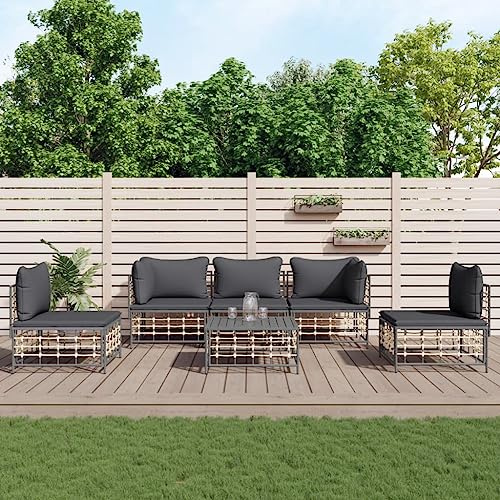 XinZaphrisal 6-TLG. Garten-Lounge-Set mit Kissen Anthrazit Poly Rattan Sitzgruppe Outdoor für Terrasse und Garten