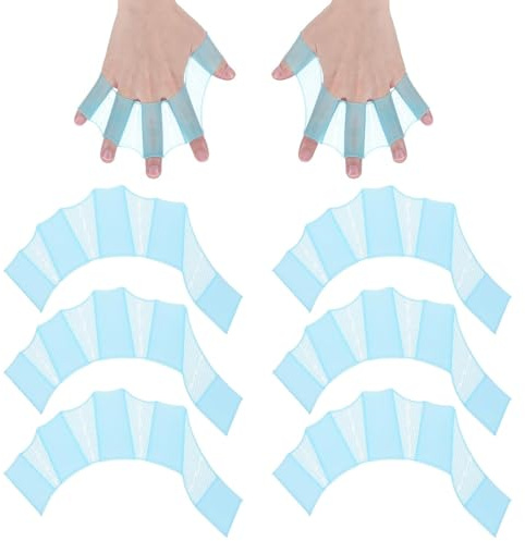 3 Pares de Guantes de Natación de Silicona, Paletas de Mano con Membranas Talla M para Entrenamiento, Fitness Acuático, Buceo, Surf y Snorkel, Azul