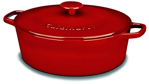 Cuisinart Chef Classique en Fonte émaillée 5–1/Quarts Ovale Couvert Cocotte, Acier Inoxydable, Rouge Cardinal, 5-1/2-Quart