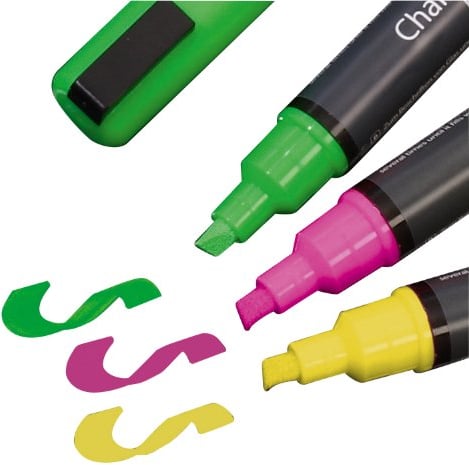 SIGEL GL182 Kreidemarker bunt, Keilspitze 1-5 mm, abwischbar, fluoreszierend, 3 Farben