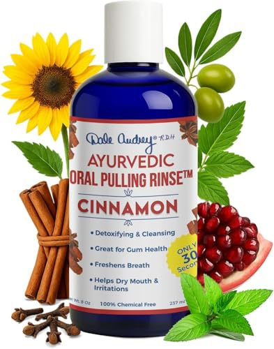 Dale Audrey Ayurvedic Oil Pulling for Teeth and Gums, Made in the USA, Flavored Organic Pulling Oil for Oral Care & Fresh Breath (8 Fl Oz (Pack of 1), Cinnamon