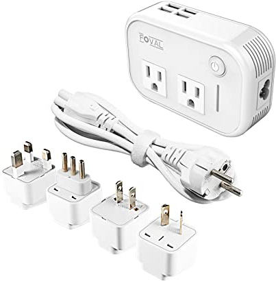 FOVAL foval bajada de potencia de 220v a 110v convertidor de voltaje con adaptador de la energía del recorrido internacional de 4 puertos usb en europa reino unido italia asia, etc, más de 150 países