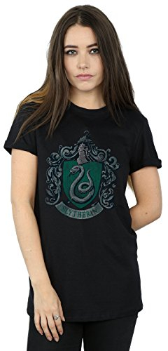 Harry Potter Damen Slytherin Distressed Crest Boyfriend Fit T-Shirt Medium Schwarz