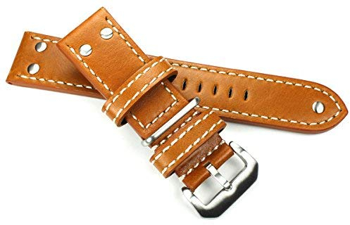 Sulla Herren-Uhrenarmband aus Leder, Fliegerarmband, 24 mm, Hellbraun, Armband