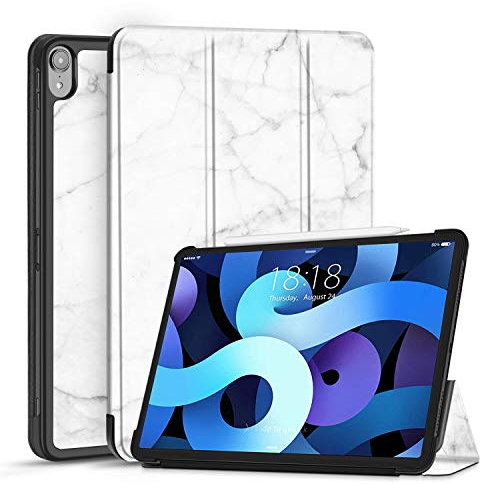 TNP Cover Case for iPad Air 11 Inch M2 6th 2024, 5th 4th Generation(2022 2020) - 10.9 Marble White Case with Pencil Holder for 2nd Gen Apple Pencil - Protective Cover with Trifold Stand