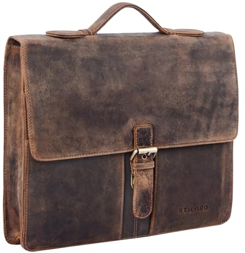 STILORD 'Aurelio' Vintage Konferenzmappe Leder mit Griff A4 Aktentasche schmal Aktenmappe Dokumentenmappe mit Henkel für 13,3 Zoll MacBooks echtes Rindsleder, Farbe:mittel - braun