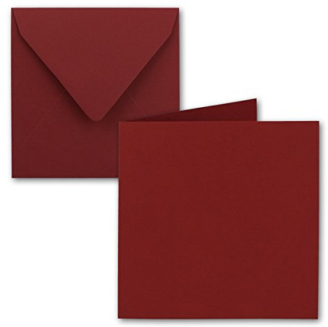 10x Quadratisches Falt-Karten-Set - 15 x 15 cm - mit Brief-Umschlägen - Dunkelrot - Nassklebung - für Grußkarten, Einladungen & mehr