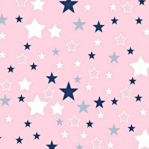 Pingianer 100x160cm Sterne 100% Baumwolle Baumwollstoff Kinder Meterware Handwerken Nähen Stoff (Rosa Blau Weiß, 100x160cm (11,99€/m))