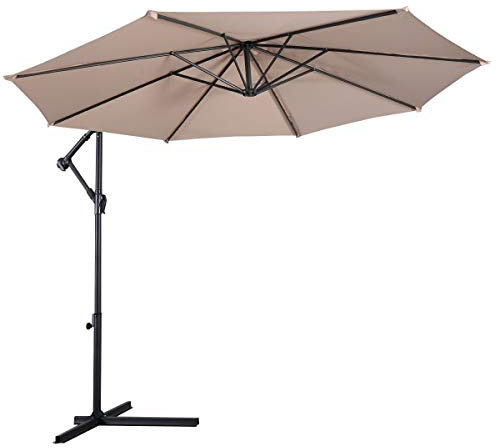 COSTWAY Parasol Déporté, Parasol de Jardin Extérieur Ø 3 m, Protection UV, avec 8 Baleines en Acier et Base Croisée, pour Balcon, Terrasse, Jardin (Beige)…