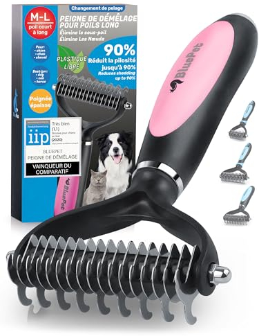 BluePet Brosse pour Chien et Chat pour Poils Longs - Peigne de toilettage pour sous-Poil élimine Les Poils Morts et Les feutrages - Massage et Protection Capillaire supérieure
