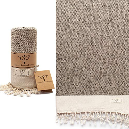 Smyrna Turkish Cotton - Premium Trkisches Peshtemal Strand- und Badetuch | 180 x 90 cm | 100% trkische Baumwolle | Schrumpft nicht | Beige