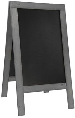 SECURIT - Lavagna Da Terra Nature Bifacciale In Legno Di Faggio - Per Pennarelli A Gesso Liquido - Per Caffè, Ristoranti, Bar, Negozi- 74x135 cm - Colore grigio