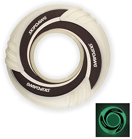 SKIPDAWG Dog Glow Disc Toy, Flying Disc Dog Toy Light Weight TPR/Nylon Fabric Non-Toxic Material, Pet Training Toys/Outdoor Night Exercise Toys for Dogs, Diameter 9 Inches