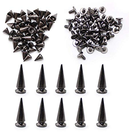 WJUAN 50 Piezas Remaches de Metal Punk de 9,5 mm de Altura y 10 Piezas Remaches Punk de Puntas de 24 mm de Altura, con Tornillo para Bolsos, Proyectos de Artesanía de Cuero