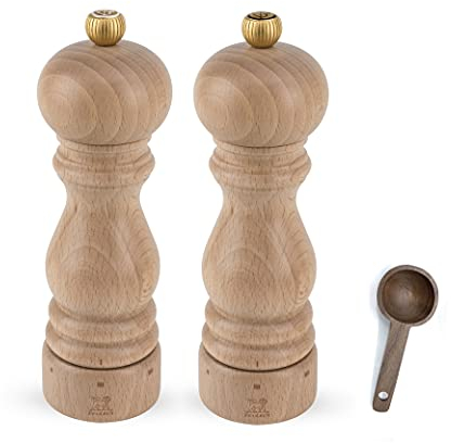 Peugeot Paris u'Select Salt & Pepper Mill, Gift Set, Natural -With Wooden Spice Scoop (7 Inch)