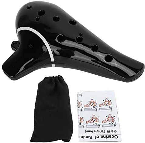 Ocarina a 12 Fori Ac Alto C Key Ocarina Portatile Finitura Nera Con Custodia E Strumento a Fiato per Spartiti Musicali per Principianti Professionisti