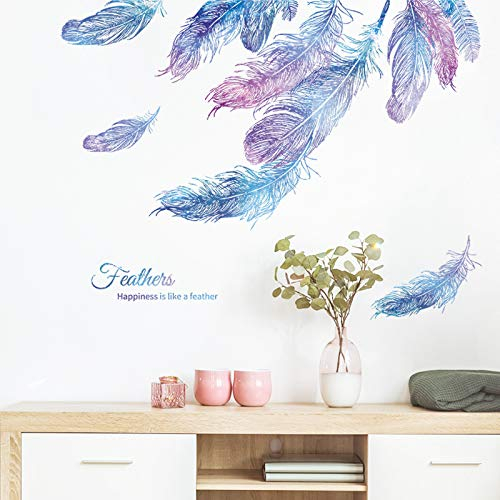 COVPAW® Wandtattoo Wandaufkleber XXL Feder Blau Lila Wandsticker Wandbild Bilder Wohnzimmer Schlafzimmer Deco