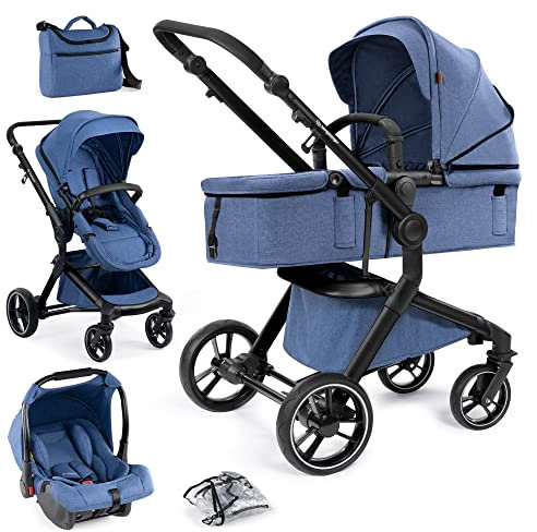 Bergsteiger Kinderwagen Lugo 3in1 | Kombikinderwagen Komplettset inkl. Zubehör - Babyschale, Buggy-Aufsatz, Sonnenschutz & Wetterfußsack | Isofix Station erhältlich