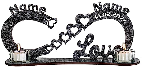 Waluna® Love Liebesgeschenk Teelichthalter personalisiert mit Zwei Namen und Datum in 12 Farben - Unendlichkeitszeichen Hochzeitsgechenk Geschenk zum Jahrestag Tischdeko