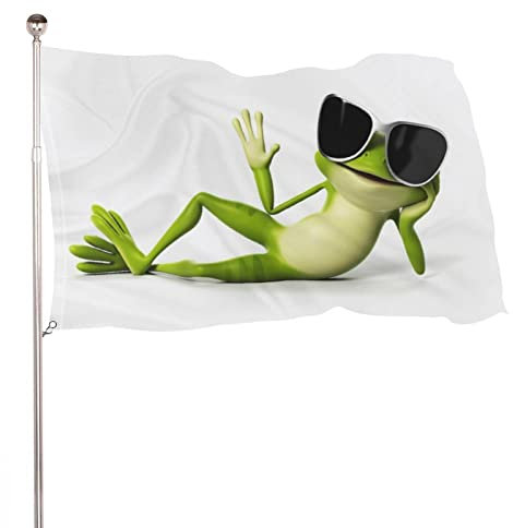 Dekorative Hausflagge Hofbanner 3D-lustiger Frosch-Druck für alle Jahreszeiten, Urlaub, Willkommen, Hofflagge, Rasen, hängende Dekoration, 60 x 90 cm