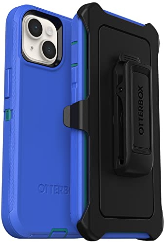 OtterBox Schutzhülle für iPhone 14 und iPhone 13 Defender Serie, Regenschutz (Blau), robust und langlebig, mit Anschlussschutz, inklusive Holster-Clip-Ständer