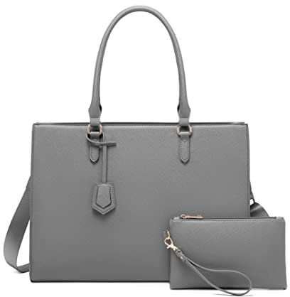 Sac pour ordinateur portable de 17 avec port de charge USB, sac fourre-tout pour femme avec pochette (gris)