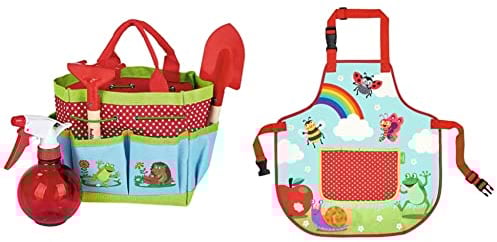 moses. - Krabbelkäfer gefüllte Gartentasche für Kinder, Gartenarbeits-Set mit Tasche, Schaufel, Harke und Sprühflasche & Krabbelkäfer Schürze Regenbogen, niedliche Kinderschürze, 3-6 Jahre