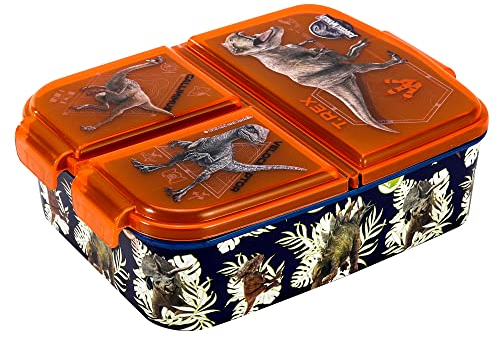 Zawadi Global Jurassic World Kids Childrens Multi Compartment Rectangular School Travel Lunch Food Box Sandwich Bento Container, BPA Free