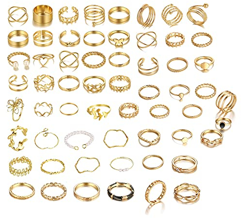 TTPSRY 60 Stücke Gold Knöchel Ringe Set für Damen Stapelbare Ringe Fingerringe Boho Vintage Midi Knuckle Ring Minimalistisch