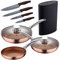 Set 5pc sartenes (con tapa) aluminio prensado inducción con Set 4pc cuchillos acero inoxidable con Tacoma / bloque de cuchillos universal, gran capac