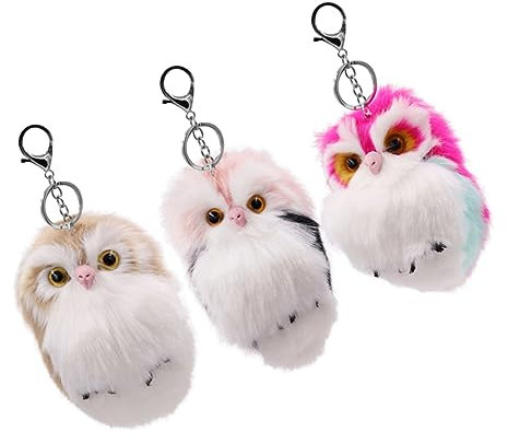 GALPADA 3 Stück Flauschiger Schlüsselanhänger Niedlicher Plüsch-Schlüsselanhänger Stofftier- Eulen- Auto-Anhänger