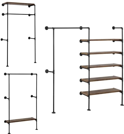WOLTU Kleiderstange im industriellen Stil, offener Kleiderschrank aus Rohren, Garderobe für begehbaren Kleiderschrank, Kleiderschranksystem Wandmontage, Vintage