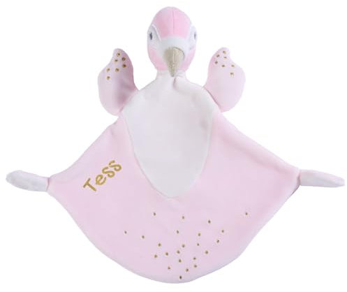 Doudou personnalisé avec le prénom de bébé, CHAT, RENARD, FLAMAND ROSE, OURS, LAPIN (Flamant Rose petit doudou)