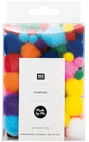 Pompons 100 Stück Regenbogen von Rico Design Größen- u. Farbmix