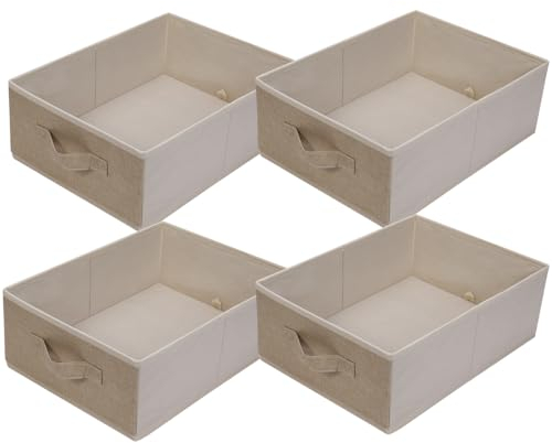 JAKAGO Wardrobe Storage Boxes 4 Pack,Foldable Superior Clothes Drawer Organisers 39 x 29 x 14 cm, Storage Boxes for Clothes Shirts Pants Towels Toys（Beige）