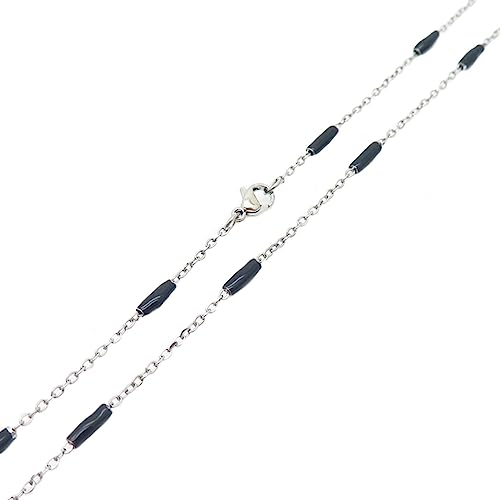 Mesnt Kette Edelstahl Damen Ohne Anhänger, Edelstahl 2mm Rosenkranz Kette Halskette 45cm für Damen Silber Schwarz