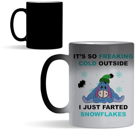 It's So Freaking Cold Outside I Just Farted Snowflakes Eeyore Christmas Mug - 11 oz Colour Changing Ceramic Magic Mug.