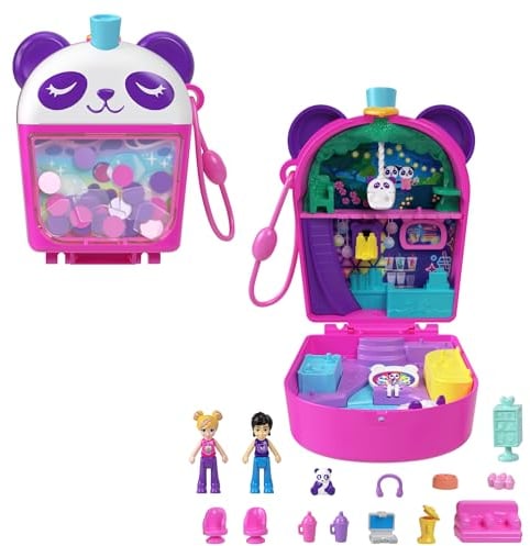 Polly Pocket Panda Bubble Tea Coffret avec figurine animal et 2 mini-figurines, accessoires et nourriture, HWN95