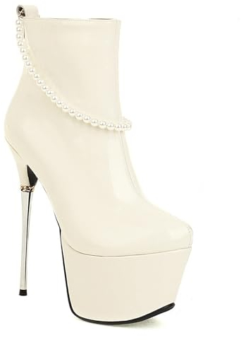 DEuyo Stivali Corti Con Piattaforma A Tacco Alto A Spillo Per Donna 16 Cm Tacco Alto, Messa In Scena, Festa, Unisex, Autunno E Inverno, Bianco, 35 EU