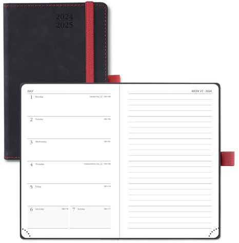 POPRUN Planer 2024–2025, Taschenformat (10,2 x 15,7 cm), akademischer Mini-Kalender für Geldbörse (Juli 2024–Juni 2025), Wochen- und Monats-Organizer für Zeitmanagement, Ledereinband, Innentasche,