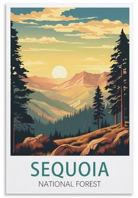 LICHNWW Sequoia National Park Vintage Travel Poster 08x12inch(20x30cm) Canvas Print for Living Room, Bedroom, Dorm, Home, Office Wall Decoration