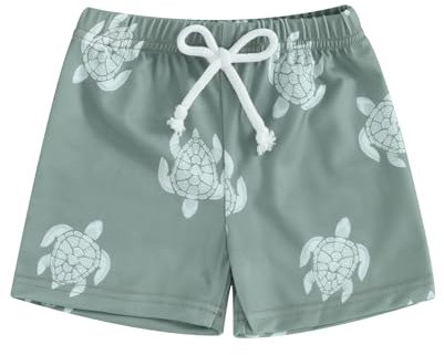 Pantalones cortos de baño bebé niño traje de baño impreso pantalones cortos de playa piscina natación, Verde tortuga, 12-18 meses