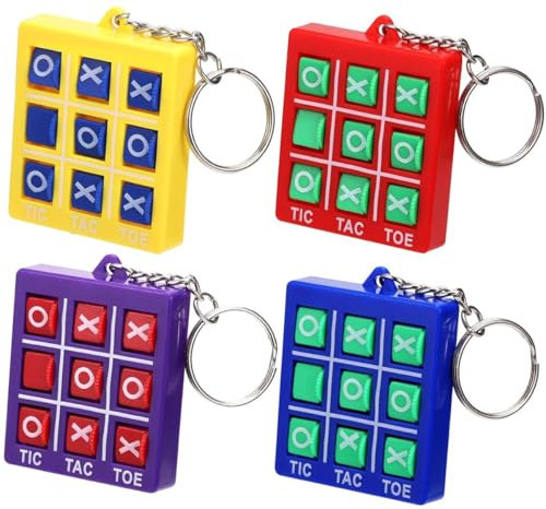 HZAOPZE tic-tac-toe Jouets Amusants avec Porte-clés, accessoires porte-clés,Porte-clés de Couleur Porte-Clés Jouet Tic Tac Toe Pendentif(4 pcs, Rouge, Bleu, Jaune, couleurs aléatoires)